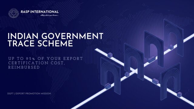 DGFT TRACE scheme 2026 banner showing certification gateways, reimbursing up to 95 percent of export certification cost for Indian MSME exporters