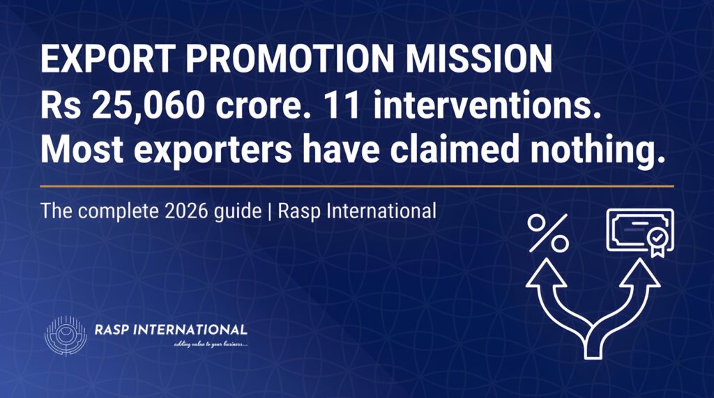 Export Promotion Mission 2026, Rs 25,060 crore across 11 interventions, complete guide by Rasp International