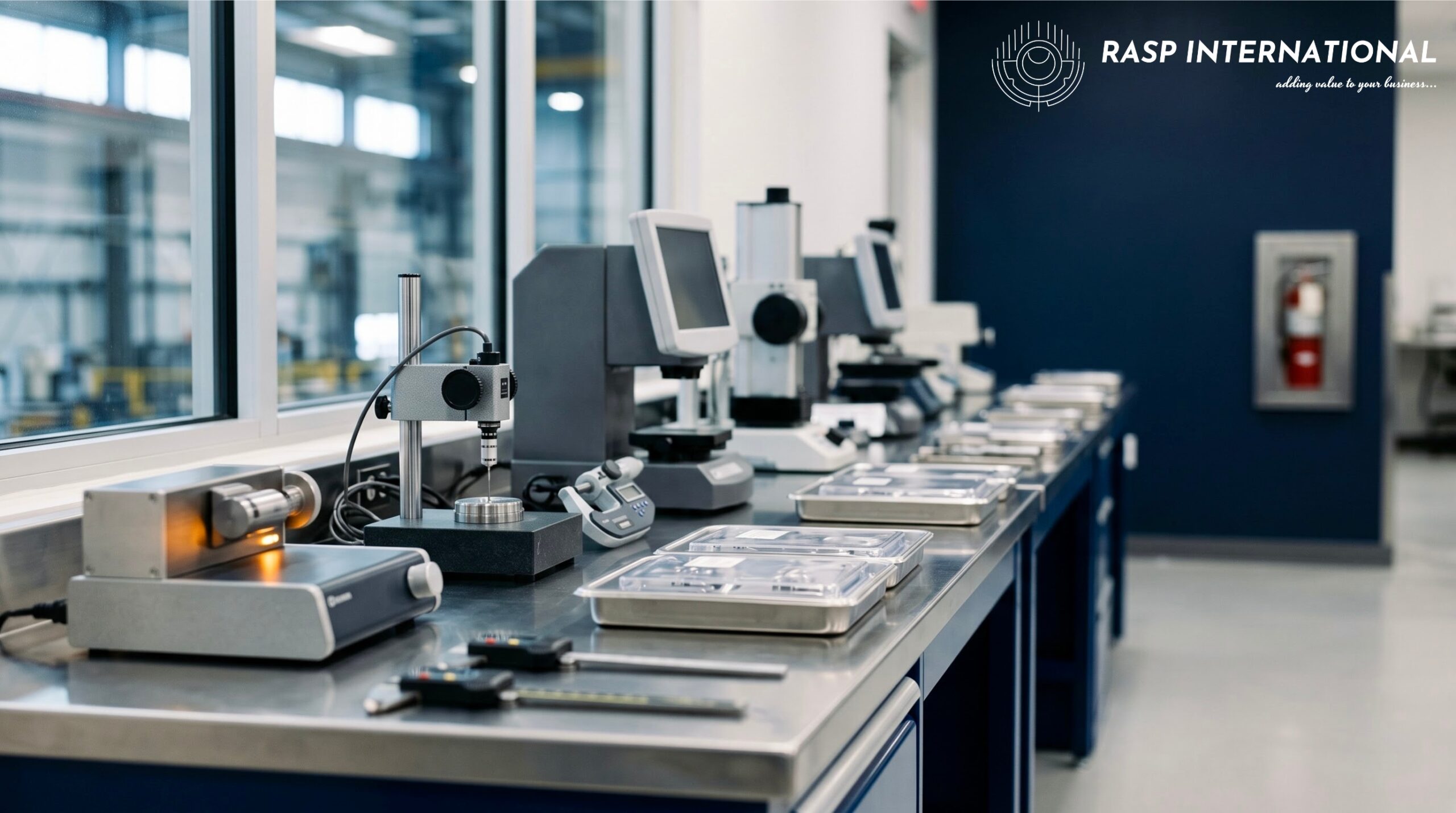 Measuring instruments on laboratory desk for product testing