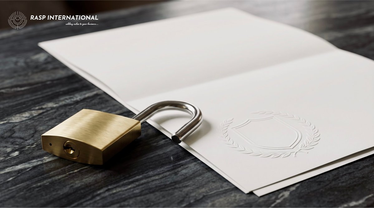 Official document with a padlock on a desk symbolizing secure handling of RCMC, IEC and sensitive export compliance data