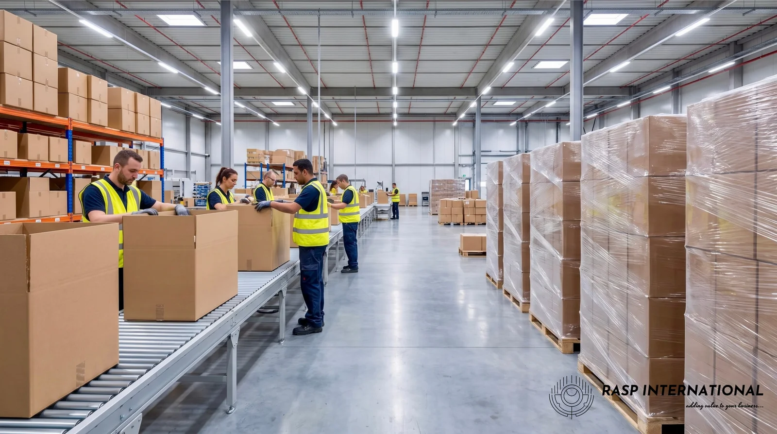 Export warehouse packing line representing the FLOW overseas warehousing intervention
