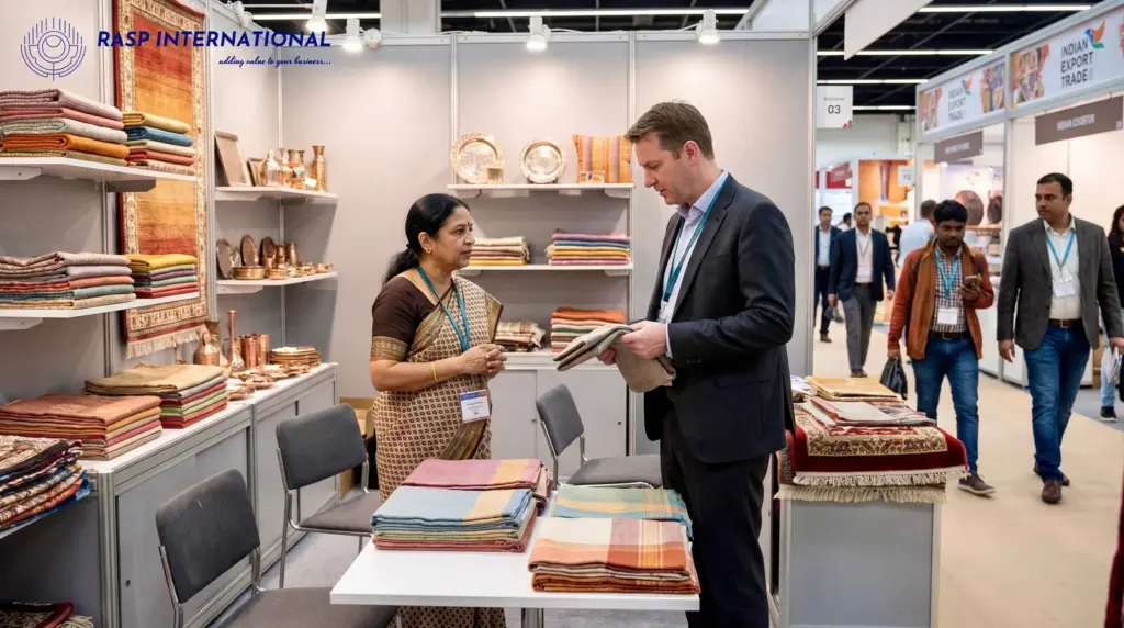 Exporter stall at an international trade fair, an expense UP GO 811 pays only when both registrations came first