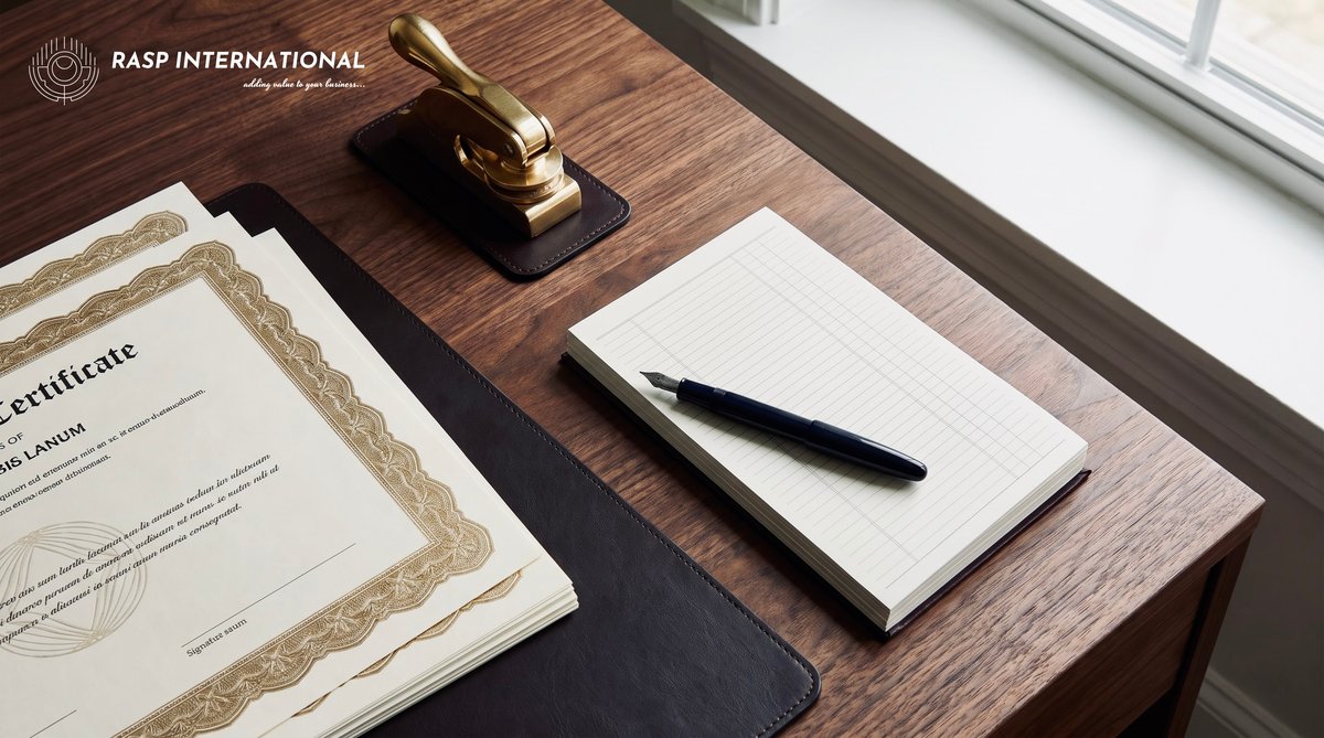 Executive desk with documents and data analysis tools representing export compliance review and DGFT regulation assessment