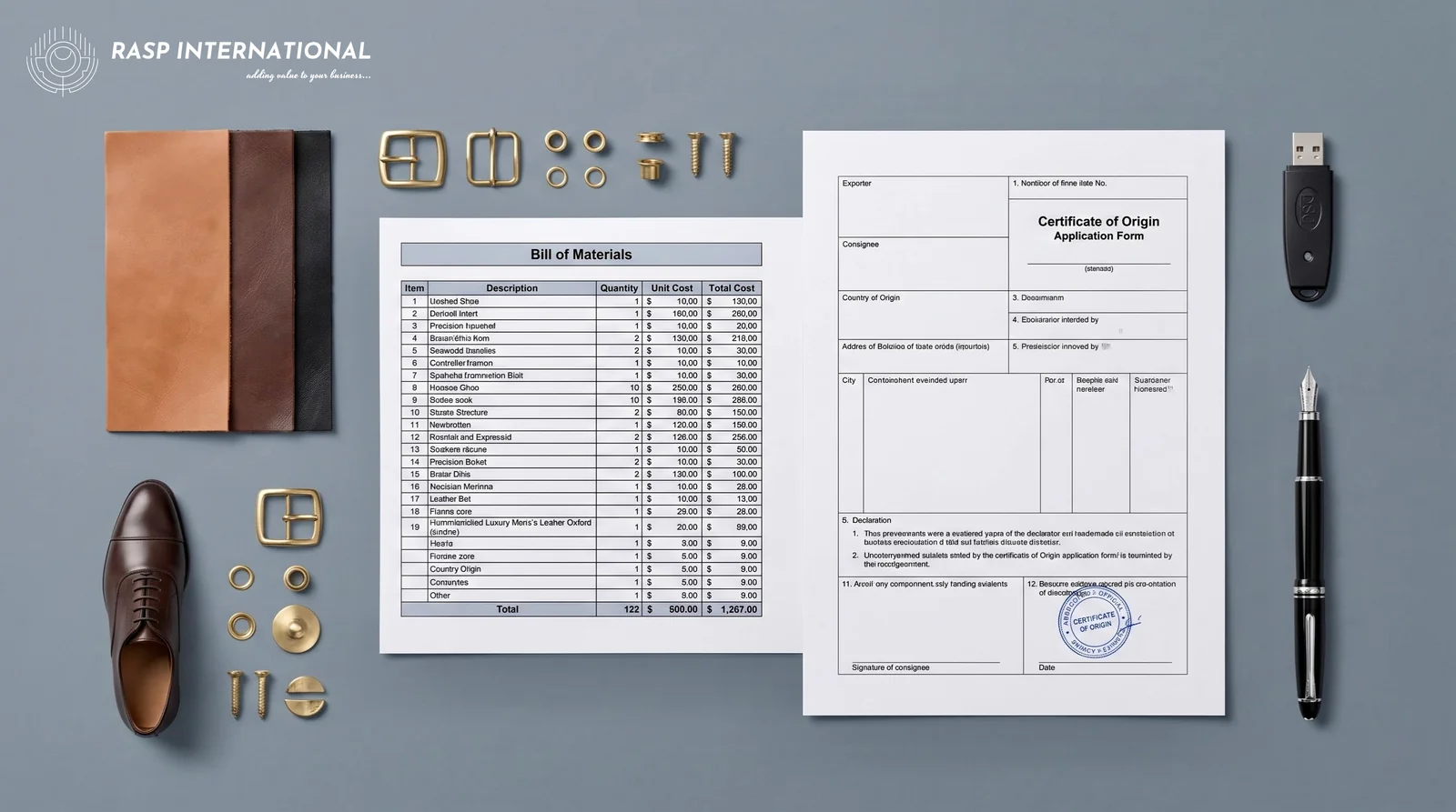 Bill of materials, raw inputs and digital signature token for India-UK CETA Certificate of Origin