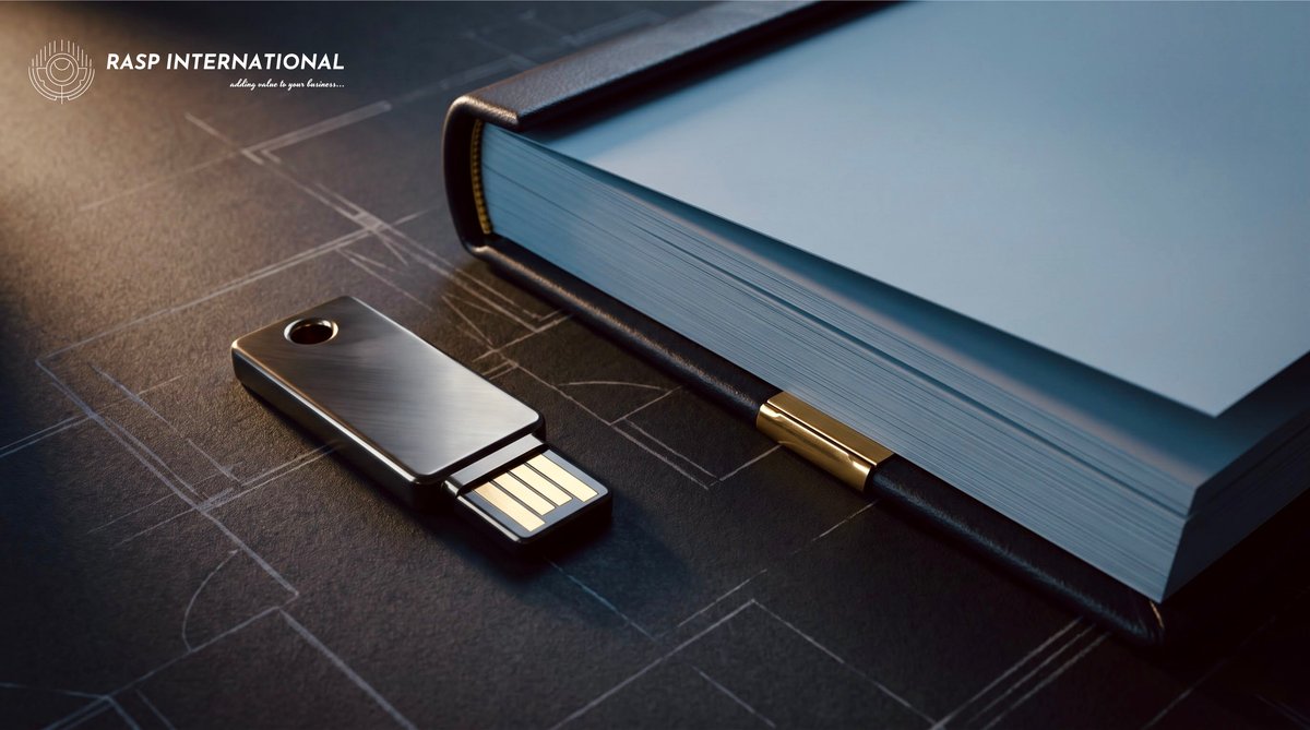 USB security key on an architectural desk used for ICEGATE digital signature and DGFT portal authentication by Indian exporters