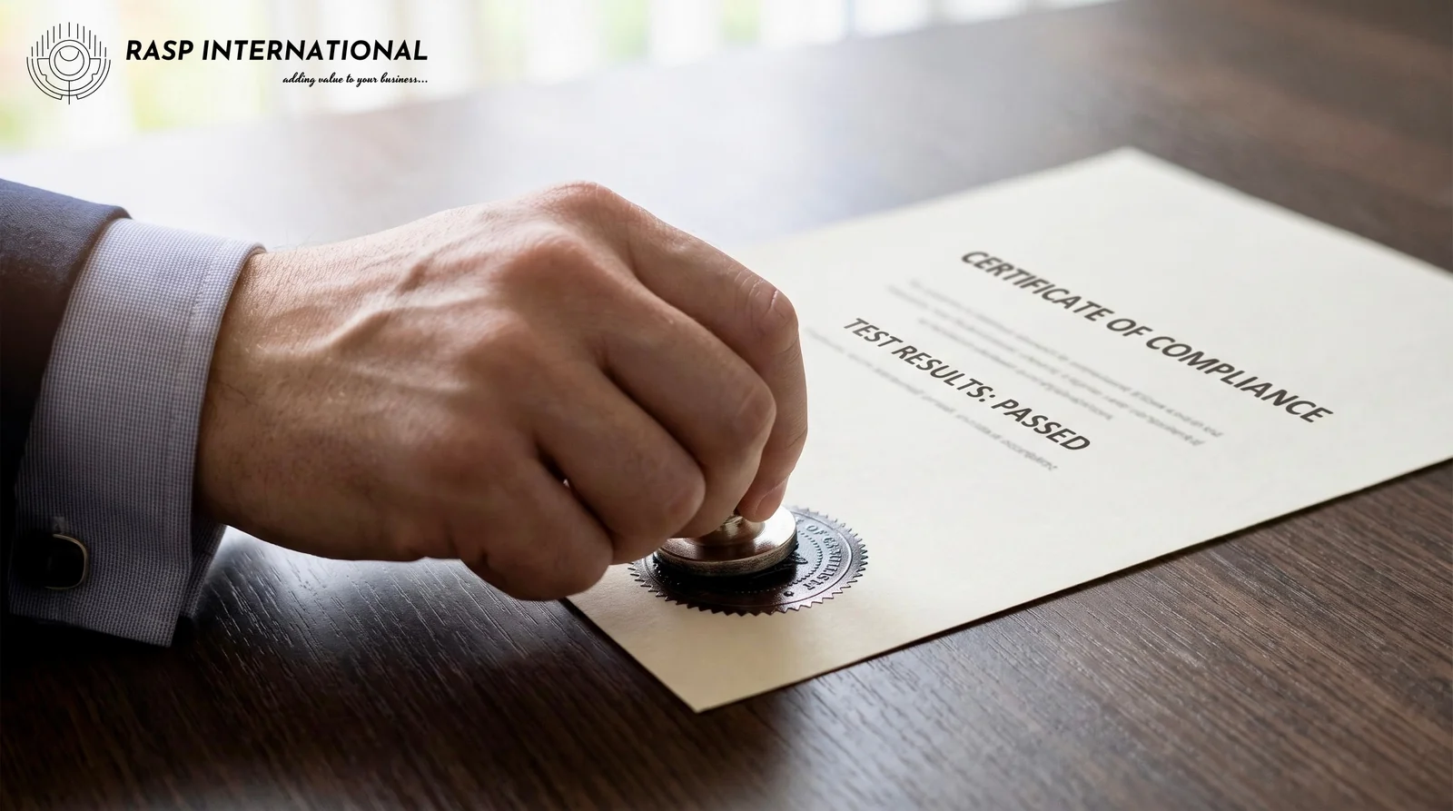 Official seal being stamped on an export certification document