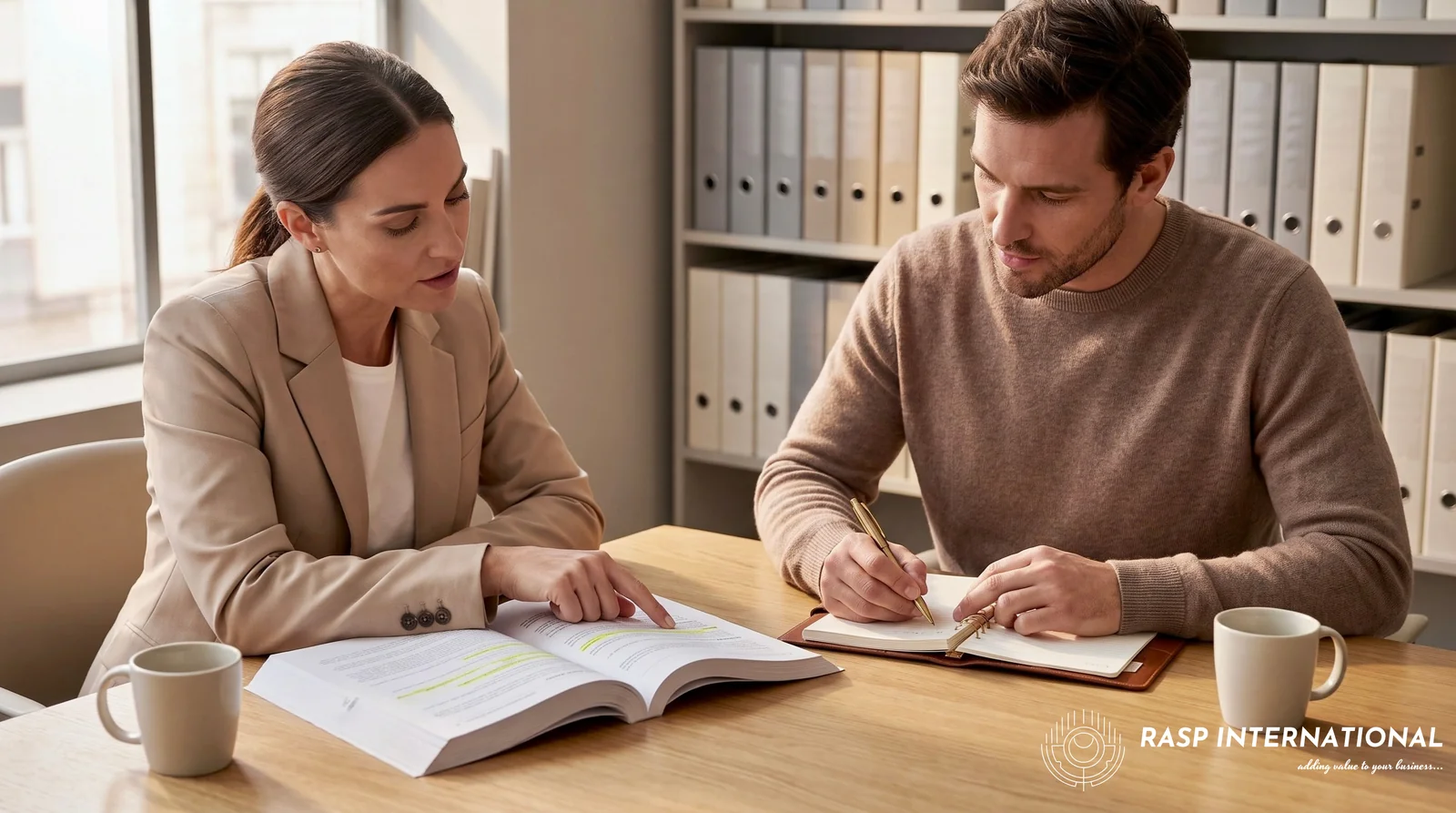 Advisor and exporter reviewing an eighteen month certification roadmap
