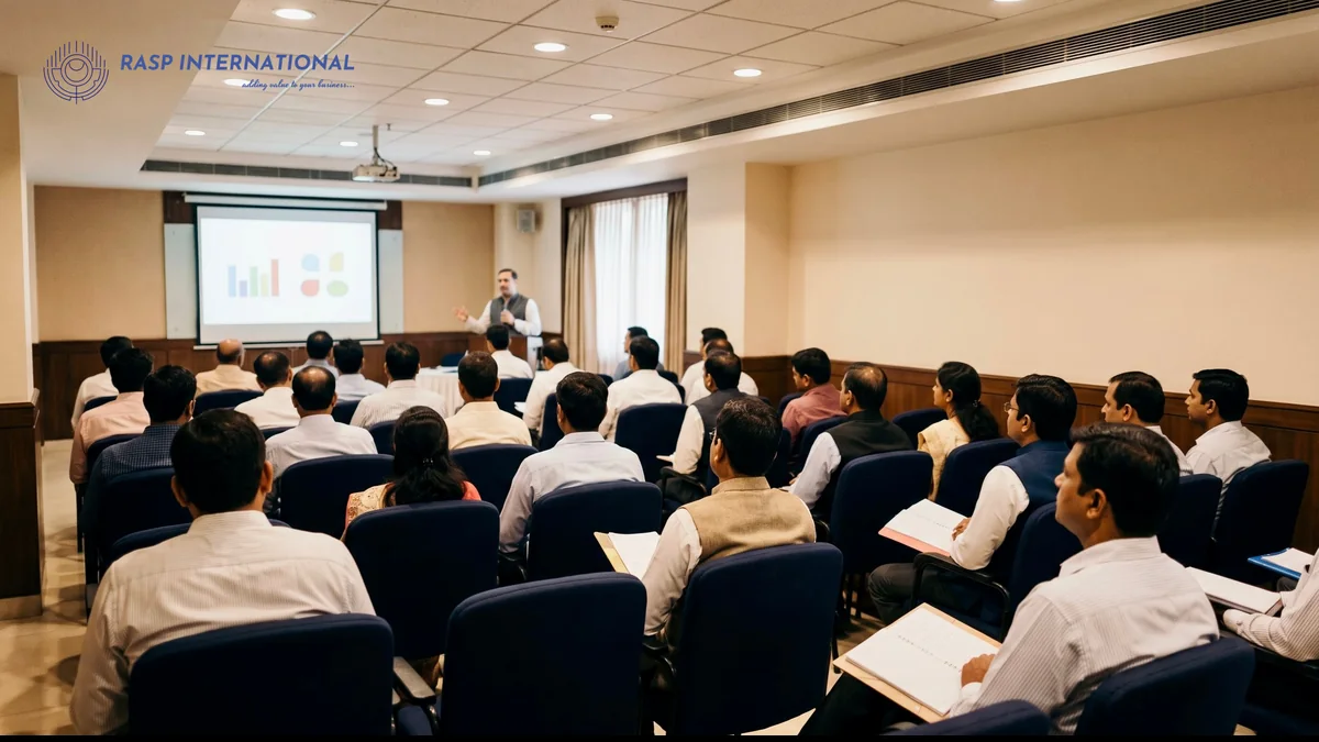 Speaker presenting to association members in a seminar hall
