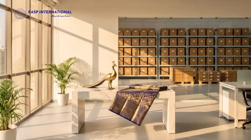 Handcrafted Moradabad brass artifacts displayed on a wooden showroom table