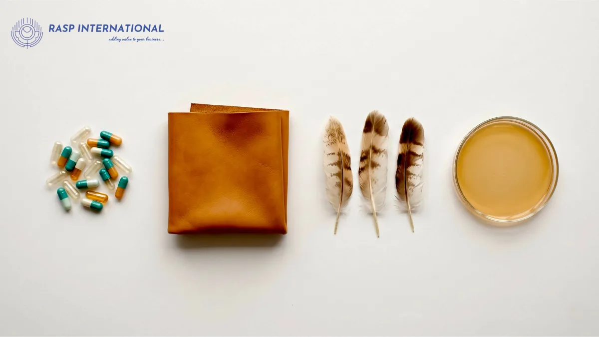 Gelatin capsules, leather hide, feathers and a culture media dish, four products under the CAPEXIL certificate model