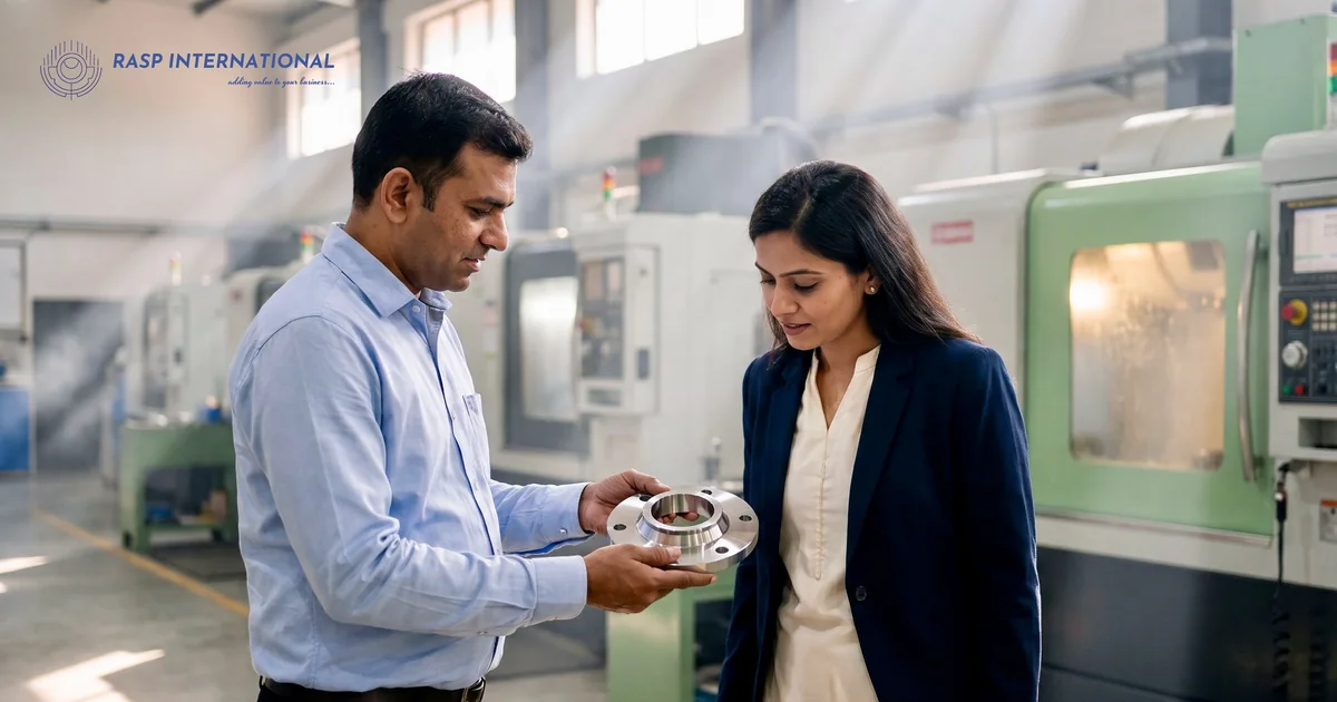 Engineering exporter showing a bank relationship manager his CNC shop floor in Rajkot