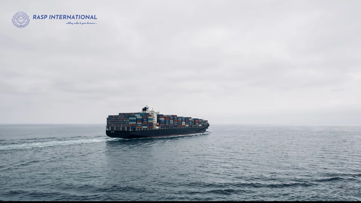 Container ship at sea carrying an export shipment awaiting payment