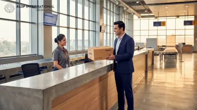 Indian small business owner dispatching a low value export parcel