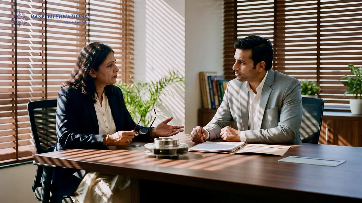 Bank trade finance officer talking a pump exporter through a letter of credit for a shipment to a new market