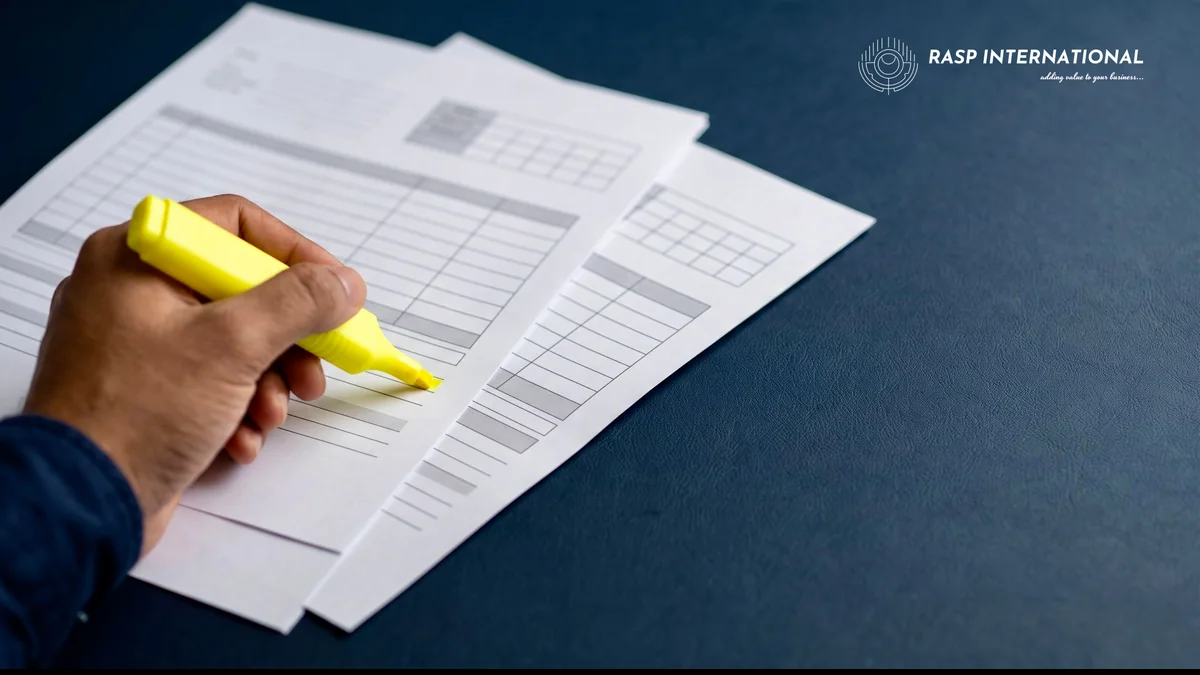 Hand highlighting a line on a trade document beside a shipping bill