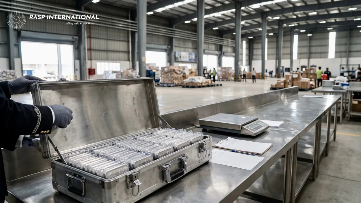 Silver bars being checked at an Indian customs inspection table against an import licence