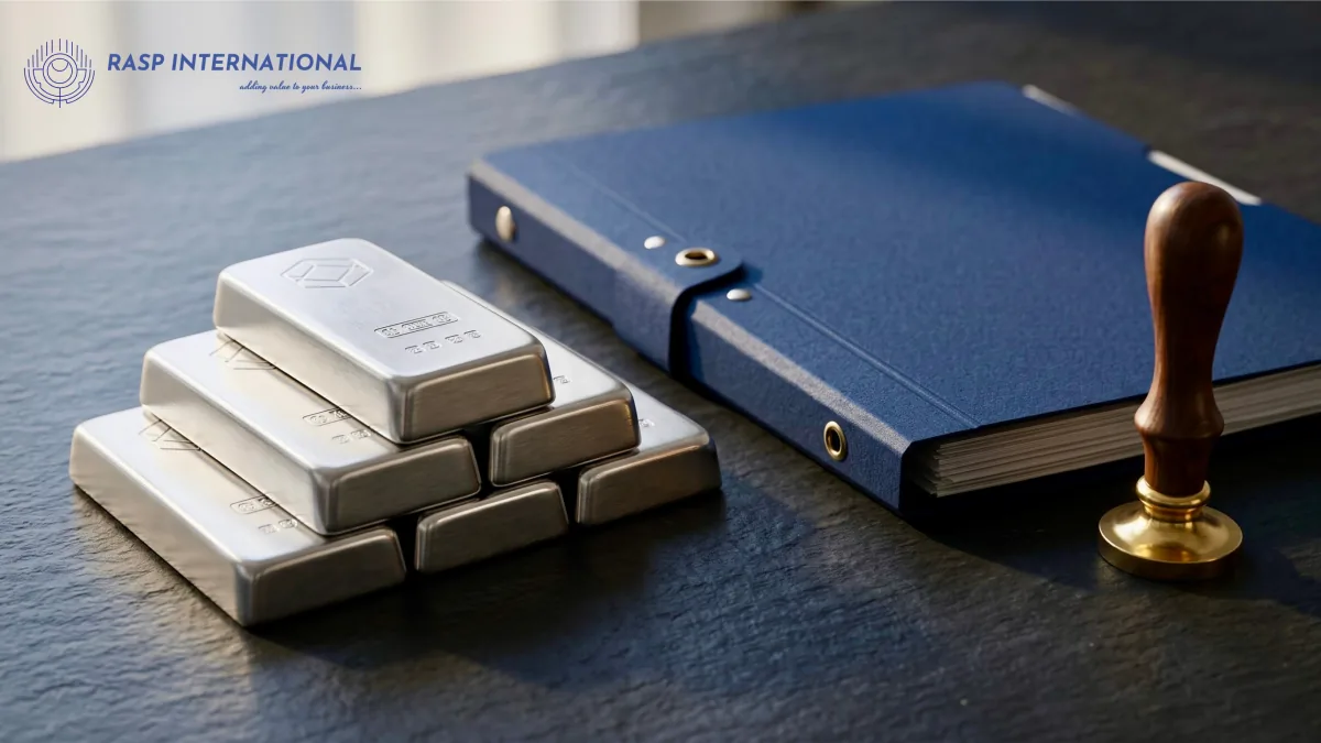 Silver bars beside an official file showing silver import licence rules in India 2026