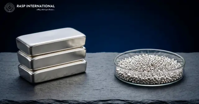 Silver bars and silver grains side by side, two forms that fall under different import codes in India