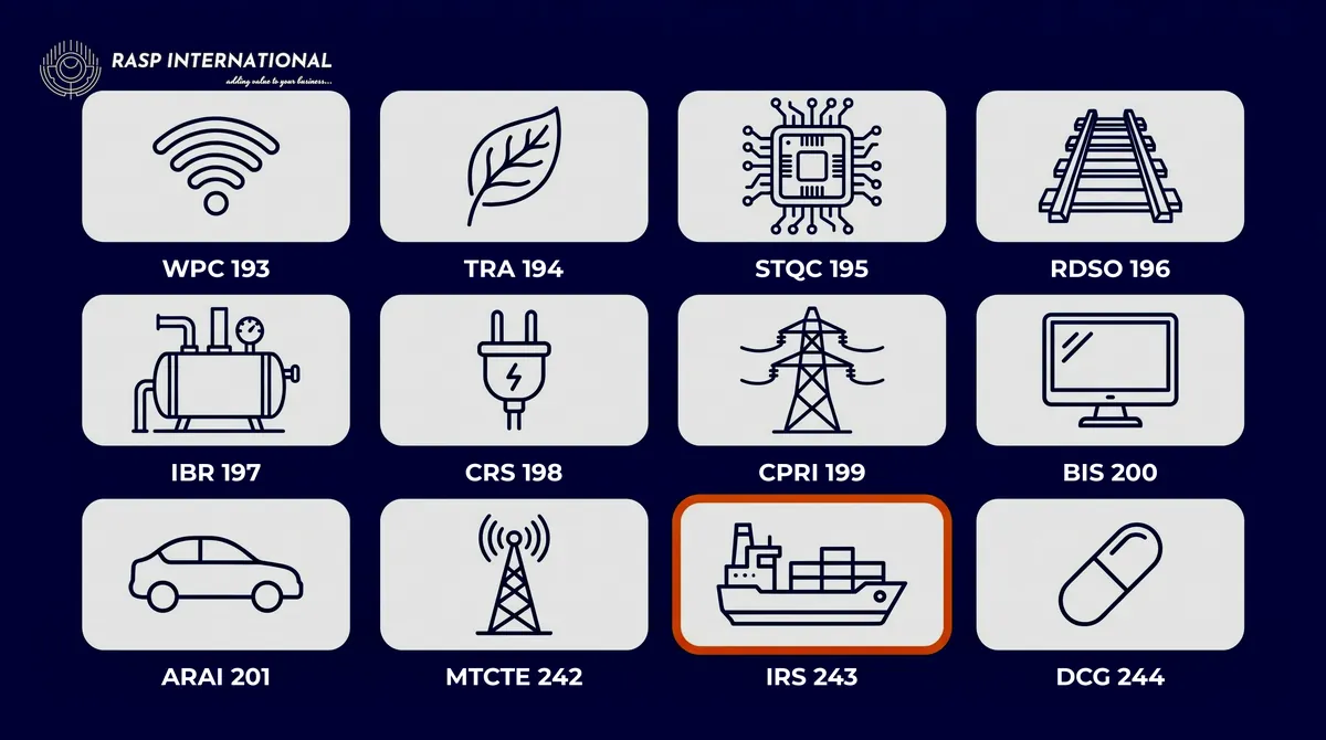 The 12 Annexure I entries tagged India, including BIS, IBR, ARAI, MTCTE, IRS and DCG